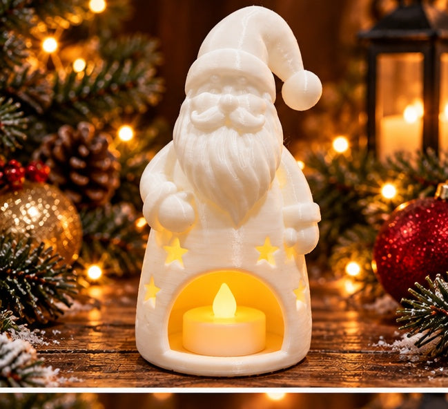 3D Printed Santa Tealight Holder – White Christmas Decoration for LED Candles