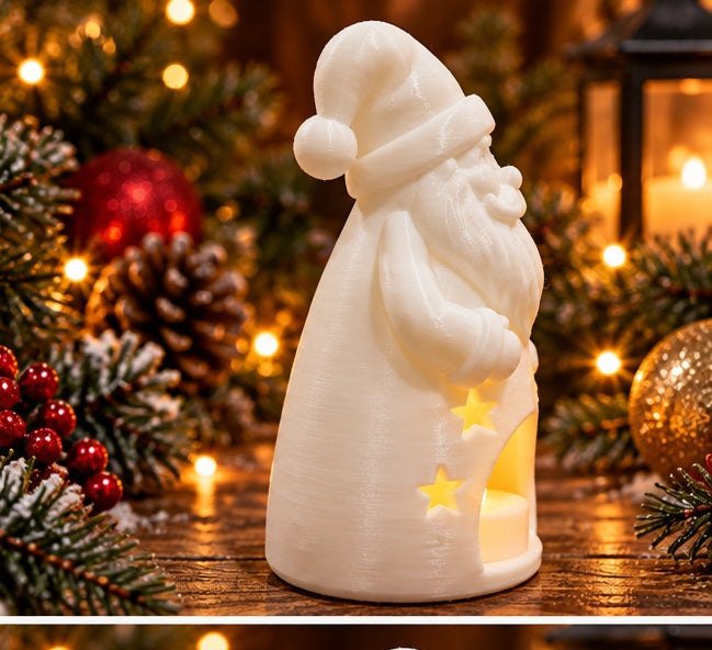 3D Printed Santa Tealight Holder – White Christmas Decoration for LED Candles