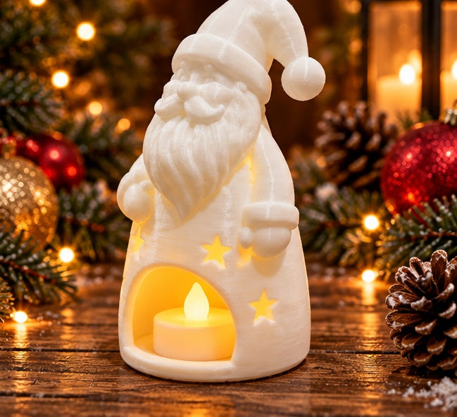 3D Printed Santa Tealight Holder – White Christmas Decoration for LED Candles