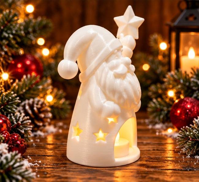 White 3D Printed Santa Star LED Tealight Holder – Christmas Decoration