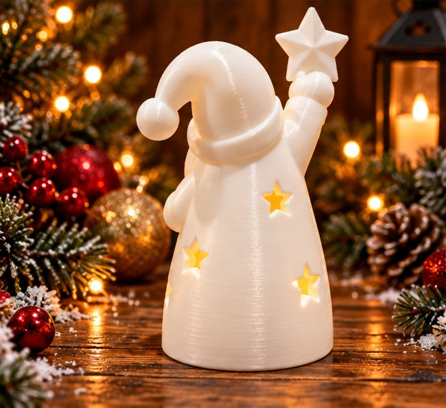 White 3D Printed Santa Star LED Tealight Holder – Christmas Decoration