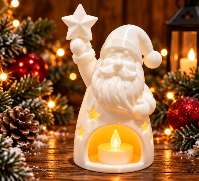 White 3D Printed Santa Star LED Tealight Holder – Christmas Decoration