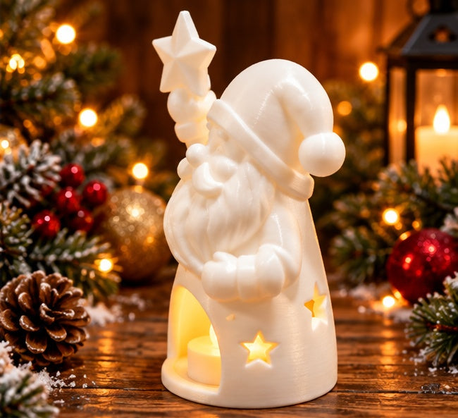 White 3D Printed Santa Star LED Tealight Holder – Christmas Decoration